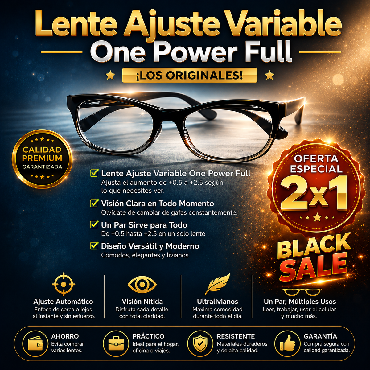 Lentes Aumento Ajustable | ONE POWER FULL ORIGINALES ™ 2x1