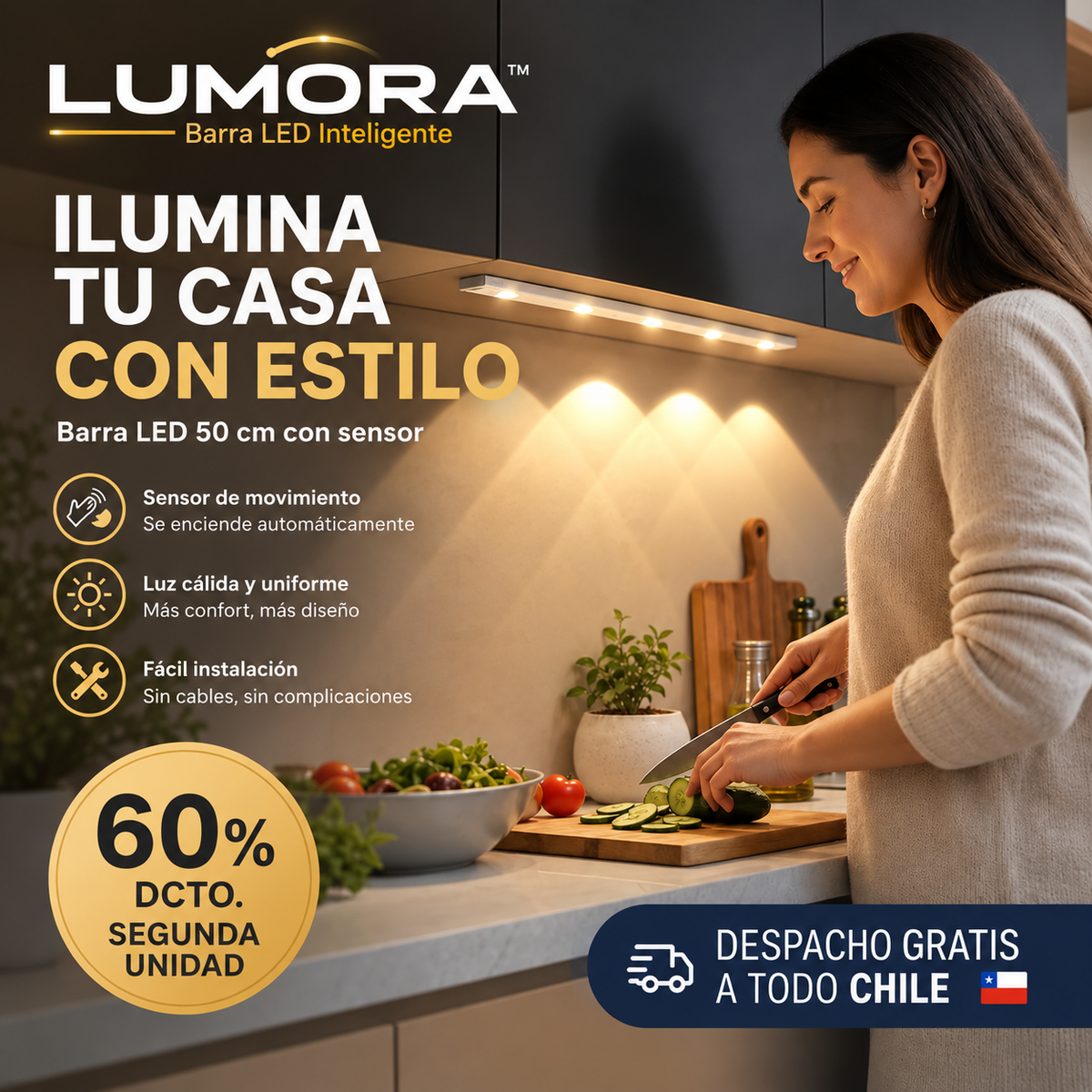 Barra Led Moderna LUMORA ™  | Con sensor de movimiento y recargable